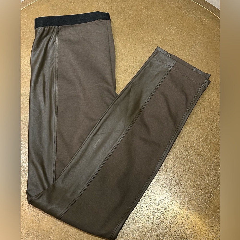 NWT BCBGMAXAZRIA Dark Fatigue Olive Green Moto Faux Leather Pant Leggings Size L